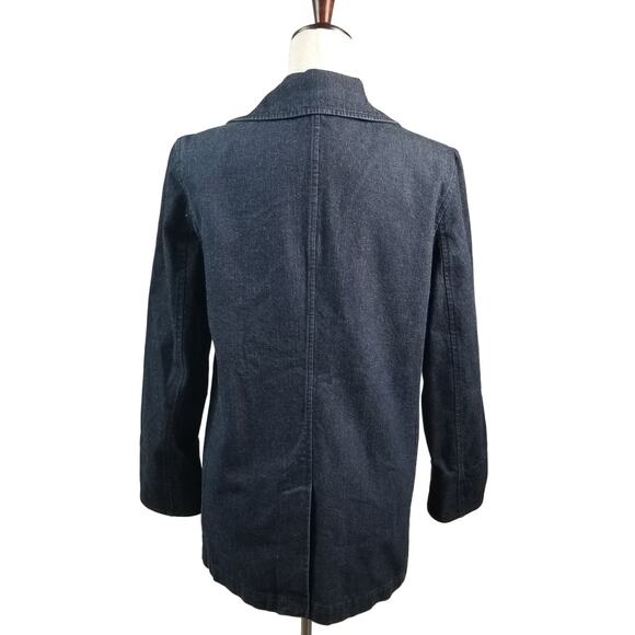 J Crew Blue Jean Denim Blazer Jacket Double Breasted Dark Wash Nice Size S - Picture 2 of 7